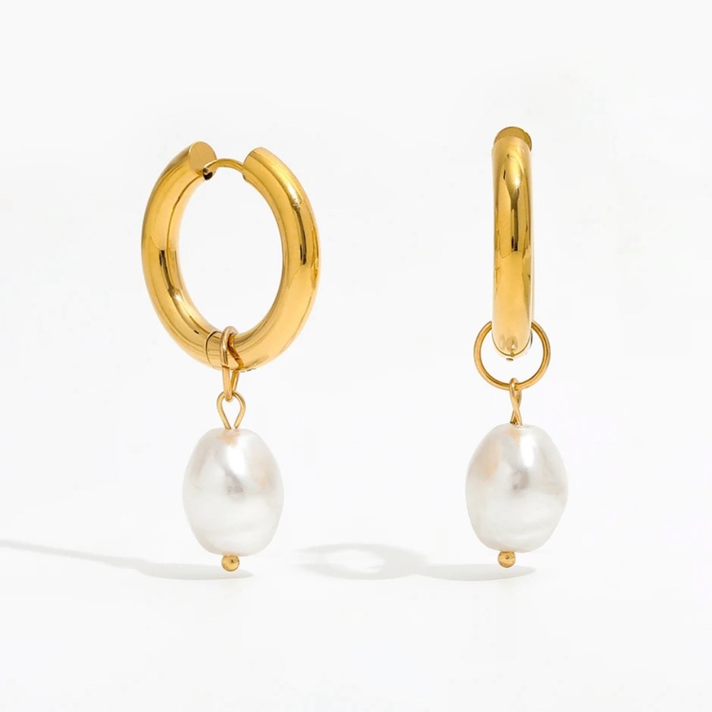 Nickel Free REMOVABLE PEARLS for versatility 18k Gold Plated Pearl Hoop Earrings